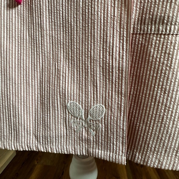 90s Seersucker Liz Tennis Athletic Tennis Skirt with Embroidered Tennis Rackets - Picture 7 of 9